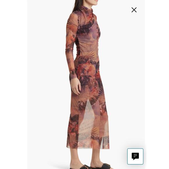 All Saints Tia Colca Mesh Western Horses Canyon Printed Midi Dress 4 - Picture 9 of 11